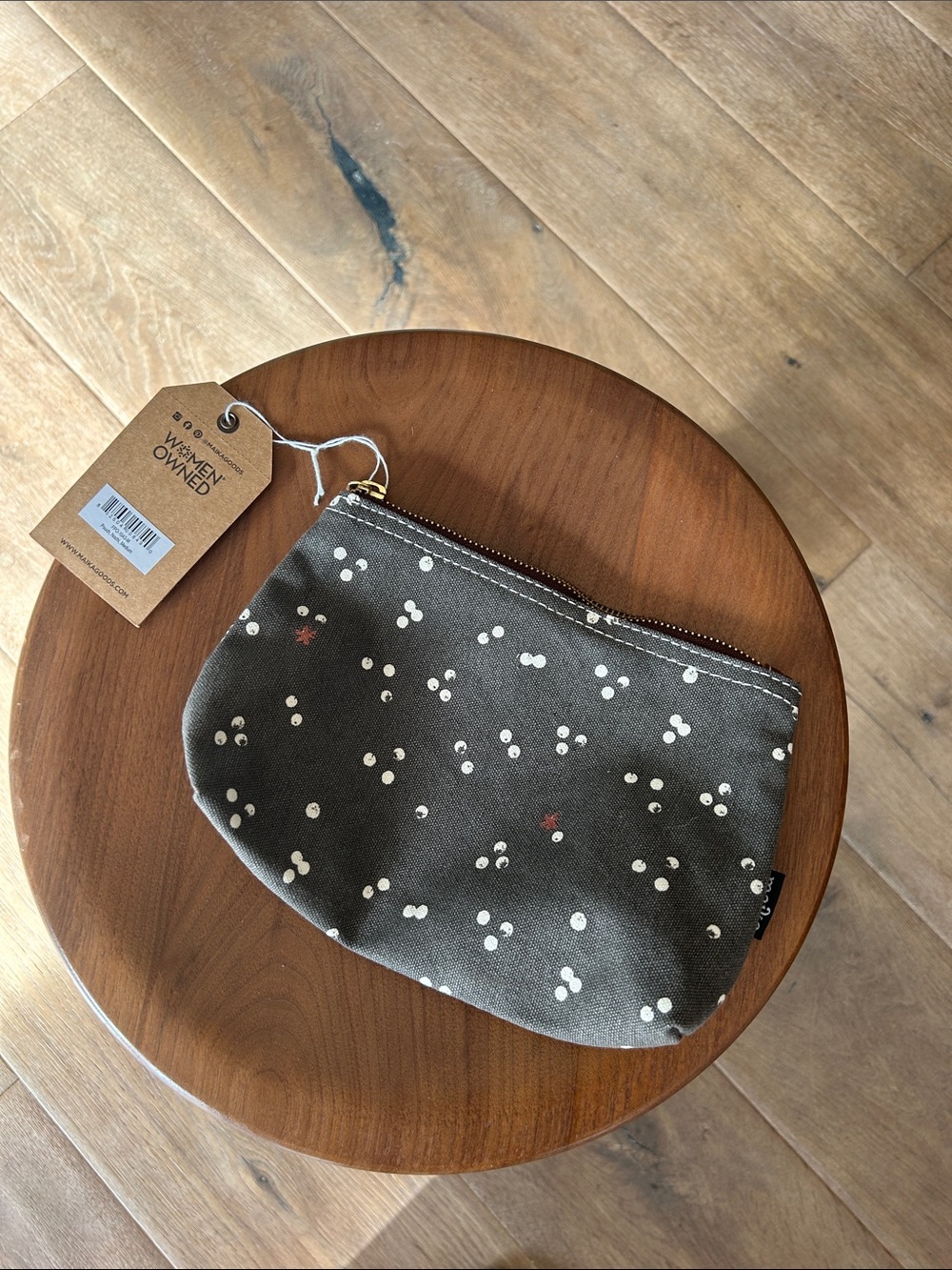 Maika Olive Canvas Cosmetic Pouch with White Dot Print